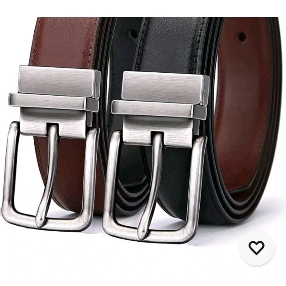 Bulliant Men's Reversible Leather Belt Black Brown 36 Brushed Nickle Buckle